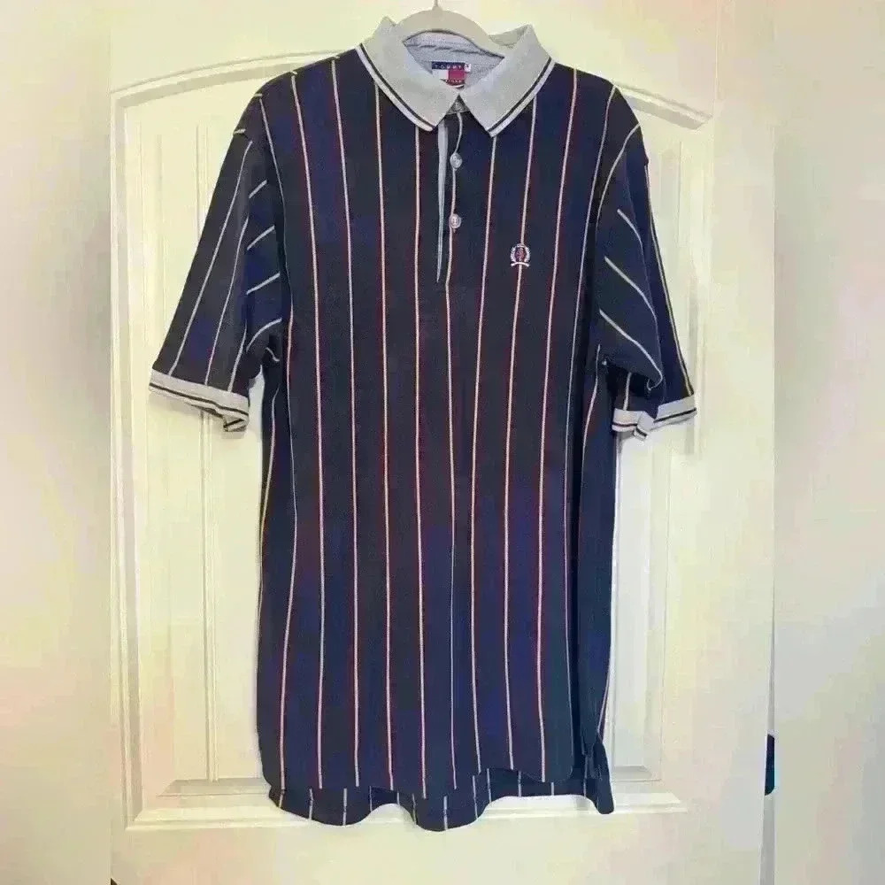 Men’s Tommy Hilfiger Striped Collared Polo Short Sleeve Size Medium‎